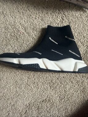Balenciaga Black and White Sock-Style Speed Trainer